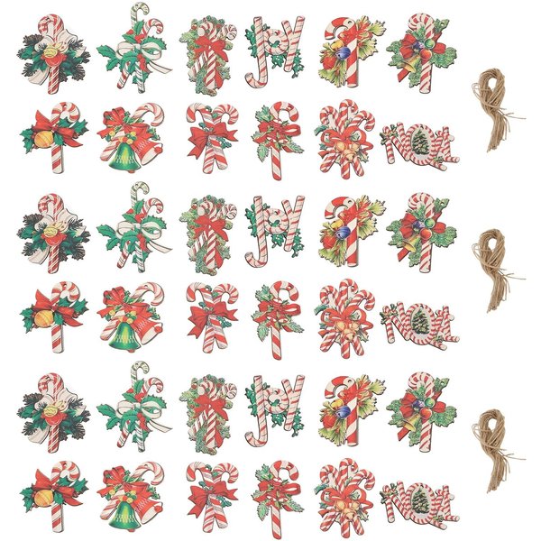 36 Piezas Decoraciones Colgantes De BastóN De Caramelo De Navidad Patrones Lindos Colores Brillantes Adornos De Madera Colgantes De Caramelo Beige-image