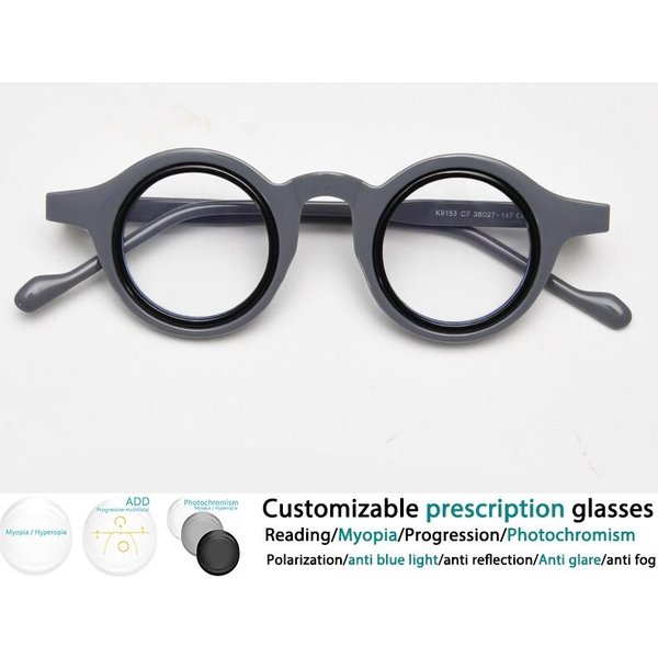 Retro OkrąGłE Oprawki OkularóW Punkowe MęSkie Okulary Do Czytania Damskie Modne Kolorowe ŻYwiczne Optyczne Okulary Dla PrezbiopóW Kolor Szary-image