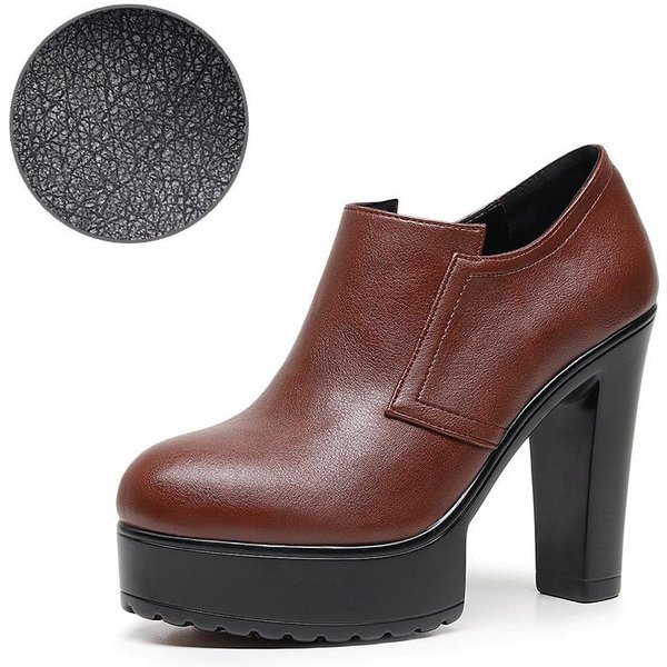 Zapatos De Plataforma De Piel Suave Con TacóN Alto Y Plataforma De 12 Cm, Talla PequeñA (32-43), Con Boca Profunda, Para OtoñO E Invierno, Con Piel, Modelo De Oficina. 39 MarróN Oscuro-image