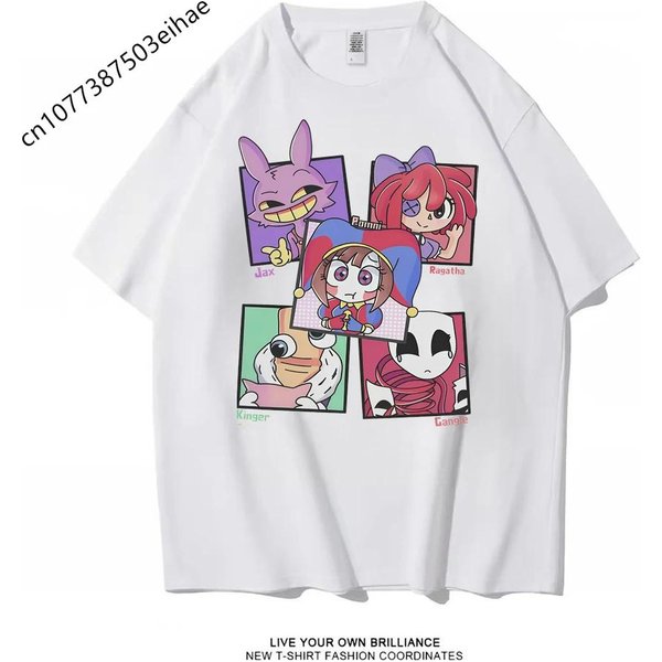 Camiseta GráFica Pomni Jax De The Amazing Digital Circus Para Adultos Y NiñOs Universal PoliéSter Y2K Streetwear Manga Corta Tops Diarios 150 White-image