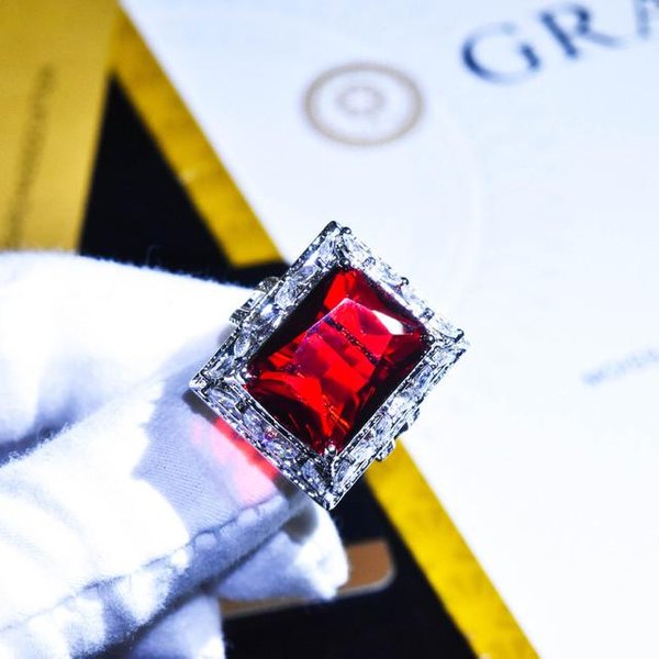 Anillo Abierto De Diamante Cuadrado De Princesa Rubí De AñO Nuevo De Plata 925, Anillo Abierto Creativo Con Forma De Pagoda, Anillo De Boda Para Mujer, JoyeríA Para Fiesta De CumpleañOs Resizable Rojo-image