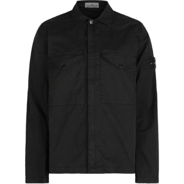 Stone Island FW24 BawełNa Pima Logo Polo Koszula Z Zamkiem Kurtka MęSka Kurtka Czarna 811510210-V0029 S Black-image
