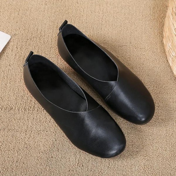 2026 PłAskie Buty Ze SkóRy Naturalnej Damskie RęCznie Szyte SkóRzane Mokasyny SkóRa Krowia Elastyczne Wiosenne Buty Codzienne Damskie PłAskie Buty Damskie 35 Black-image