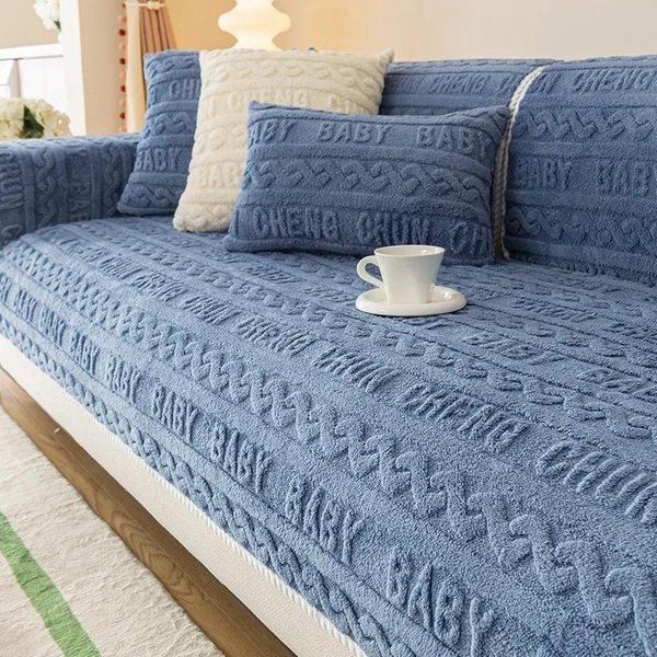 Funda De Sofá De Invierno Jacquard Con Letras Espesar Felpa Suave CojíN Forma L Respaldo Apoyabrazos Antideslizante Sofá De Sala De Estar CáLida Toalla 70X70Cm 1Pcs-image