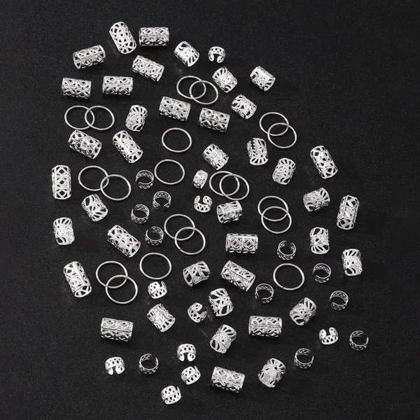 80 Sztuk DredóW Koraliki Do DredóW Metalowe Klipsy Mankietowe Rurki Do Warkoczy PierśCień Do WłOsóW Z WycięCiami MężCzyźNi 80Pcs Srebro-image