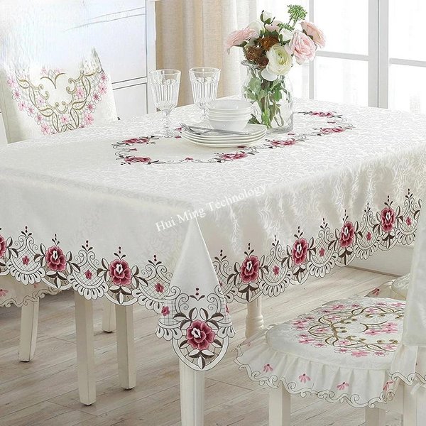 Obrus Pokrowiec Na Stół Koronka Europejski OgróD Elegancki Haftowany Obrus Na Stół Jadalny Kwiat Peonia Pokrowiec Na KrzesłO ŚLubny Pokrowiec PrzeciwpyłOwy 85X85Cm-image