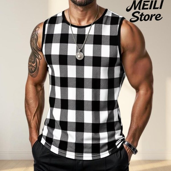 MęSka LuźNa Koszulka Z KróTkim RęKawem, OkrąGłY Dekolt, Bez RęKawóW, Casualowa, OddychająCa, Letnia, Sportowa, Podstawowa Kamizelka XL Black-image