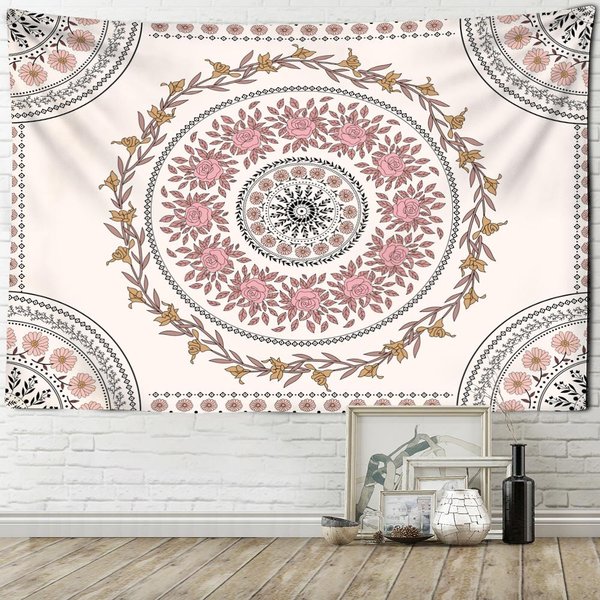 Tapiz Mandala De Flores Rosas Para Colgar En La Pared EstéTica Bohemia Hippie Arte Para HabitacióN DecoracióN Del Hogar Tela De Fondo 95X70Cm Gray-image