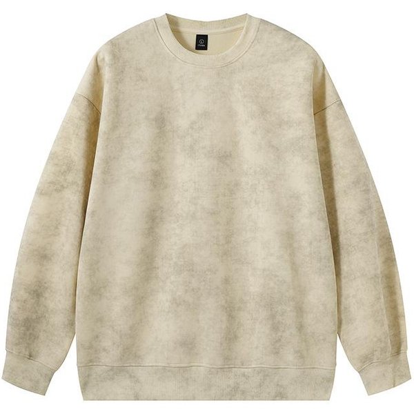 Brudny Sweter Tie-Dye MęSki Wiosenno-Jesienny AmerykańSki Retro CiężKi Trend OkrąGłY Dekolt 3XL Beige-image