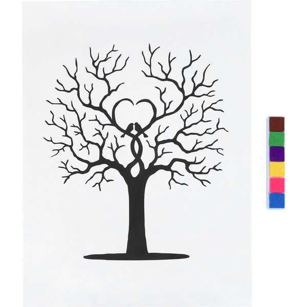 ÁRbol De Huellas Dactilares DIY Libro De Firmas Para Invitados Pintura En Lienzo Con Huellas Dactilares-image