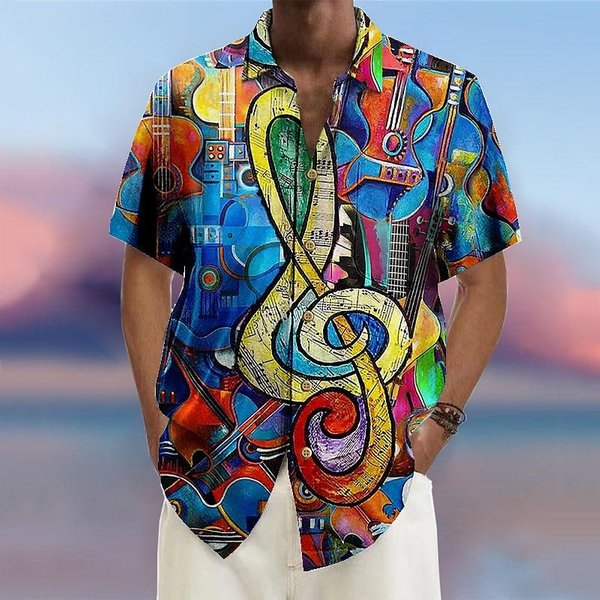 Camisa Estampada De Concierto 3D Para Hombre Camisa Con Botones Camisa Informal Camisa De Verano Ropa De Vacaciones Diarias De Manga Corta 7XL Azul-image