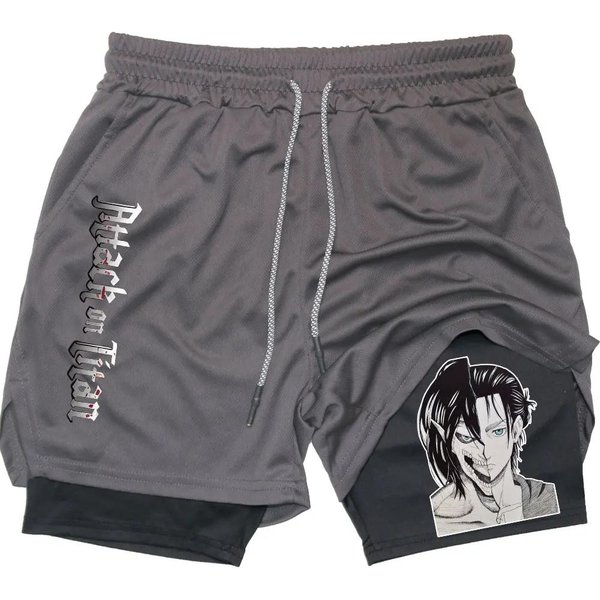 Szorty Dresowe MęSkie Spodenki Sportowe Anime Attack On Titan Print Spodenki Gimnastyczne Letnie Sportowe Fitness Treningowe KróTkie Spodnie Do Joggingu L Gray-image