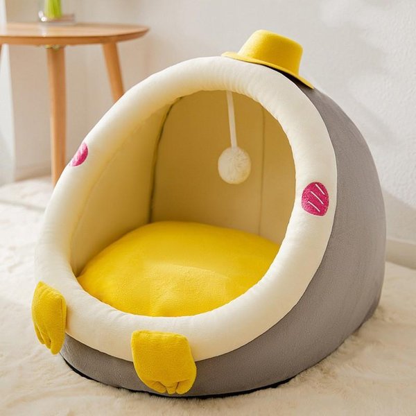Casa Para Gatos Para Todas Las Estaciones Cama Semicerrada Para Gatos Villa CáLida En Invierno Casa Para Perros ExtraíBle Y Lavable Suministros Para Mascotas De OtoñO Grey Penguin Yellow-image