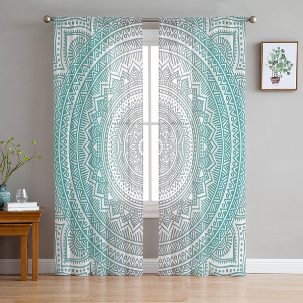 Tul Degradado Mandala En Cortinas Transparentes Para Sala De Estar, Dormitorio, Cocina, Tratamiento De Ventanas, Cortinas De Gasa, Persianas 1 PCS W100Xh250Cm&Grommet Top-image