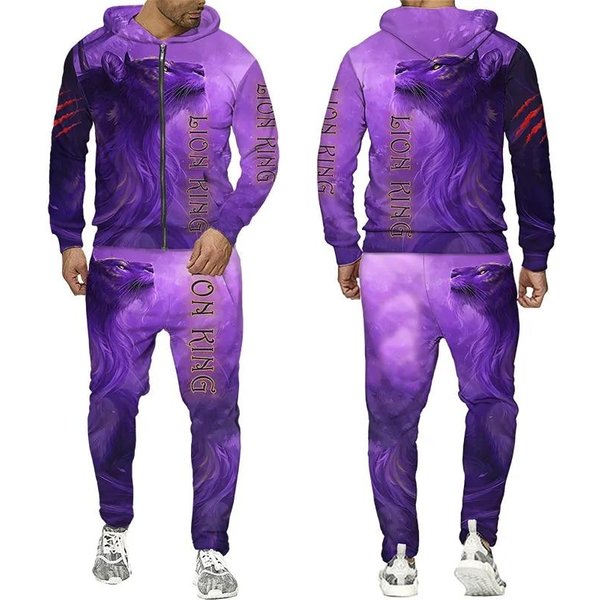 Nowa Moda MęSka Dres Zestaw Bluza Z Kapturem Na Zamek Codzienny Nadruk Graficzna Bluza Sportowa Z Kapturem Odzież Designerska Topy Tees Streetwear 5XL Purple-image
