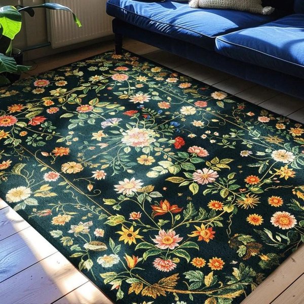 Dywan Z Dzikich KwiatóW Kwiatowa Estetyka Gotycki Dywan Do Salonu Sypialni Dekoracja Sofy AntypośLizgowa Mata PodłOgowa WystróJ Domu 160X230Cm-63X91In-image
