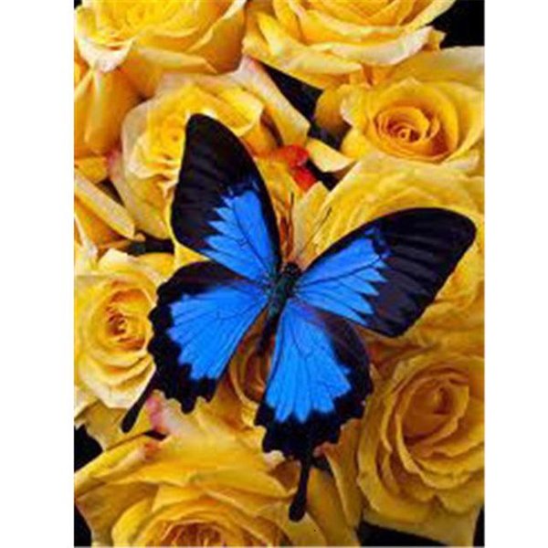 DIY 5D Pintura De Diamante Mariposa Taladro Redondo Completo Bordado De Diamantes Flores Punto De Cruz 20X30CM Azul Claro-image