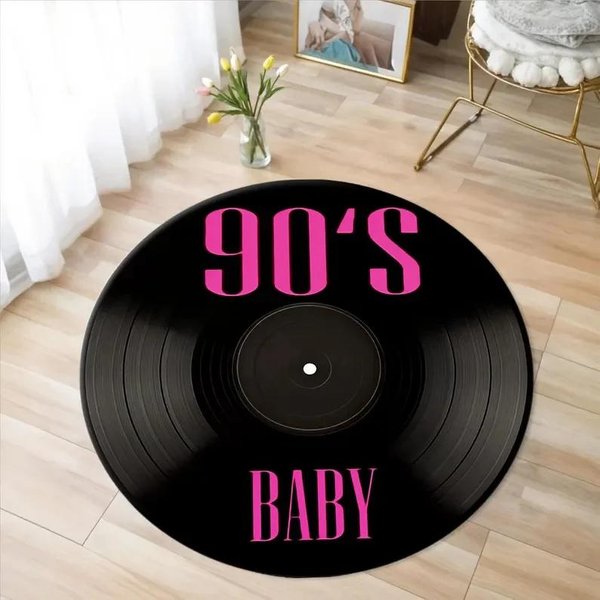Drukowany Winylowy Dywanik Z PłYtą Muzyczną Dywanik MożNa Prać W Pralce Prezent Dla MiłOśNikóW Muzyki Dywanik Retro Winylowa PłYta OkrąGłY Dywanik Mata AntypośLizgowa 120X120Cm-image