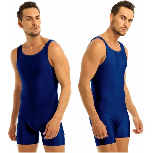 Traje De BañO Sin Mangas Con Cuello En U Para Hombre, Para Lucha Libre, Gimnasia, Fitness XL Azul Marino-image