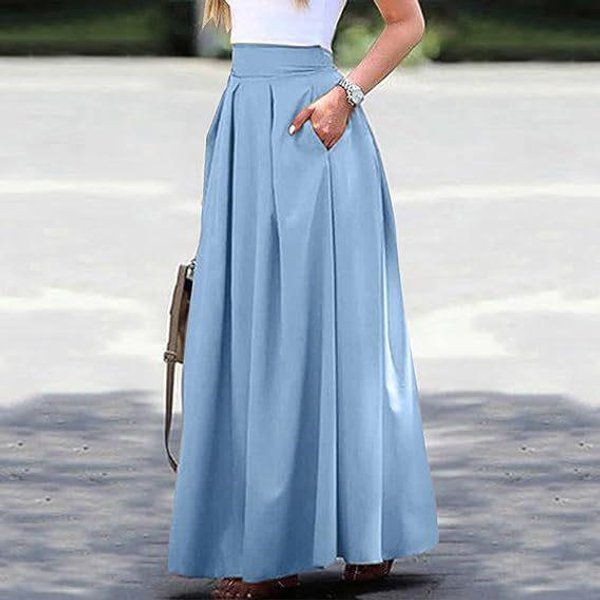 SpóDnica Plisowana DłUga Z Wysokim Stanem W DużYm Rozmiarze - Moda Wiosenno-Letnia XL Gray-image