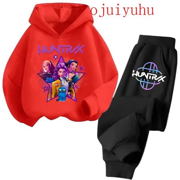 Streetwear Lata 90. Zestawy Bluzy DziecięCe Kpop ŁOwcy DemonóW Bluza Z Kapturem Bluza Sportowa Anime Dresy KreskóWka Dziewczynki ChłOpcy Ubrania Dla Dzieci 160 Red-image