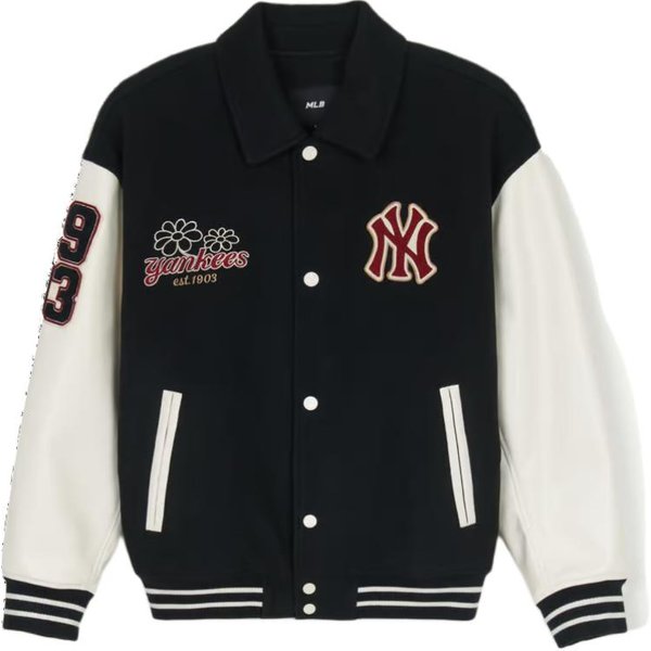MLB New York Yankees Chaqueta Varsity De Un Solo Pecho Con Cuello Y Manga Larga Unisex Chaqueta Negra 3AJPV1446-50BKS L White-image