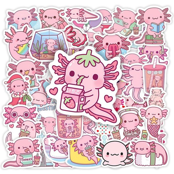 Kawaii KreskóWkowe Aksolotl Naklejki Urocze ZwierząTko Dzieci DIY Zabawka Prezent Graffiti Naklejka Na Telefon Bagaż Laptop Scrapbook Wodoodporne Pink-image