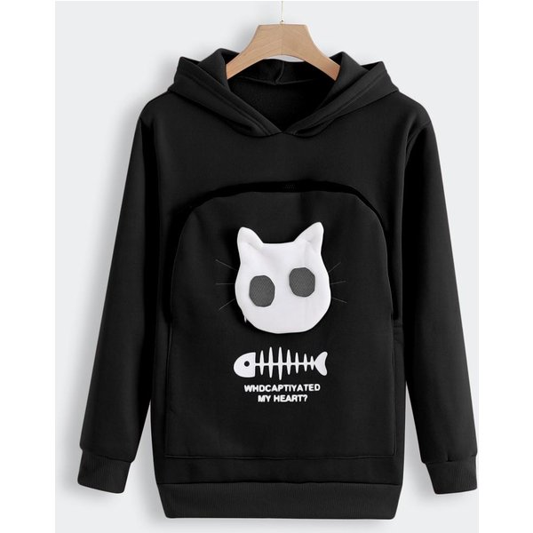 Bluza Z Kapturem Dla MiłOśNikóW KotóW, Bluza Z Kapturem Dla PsóW I KotóW, Kangur, łApa Zwierzaka, Przytulanka, Kieszeń, Bluza Z Kapturem, Uszy ZwierzęCia XXL Czarny-image