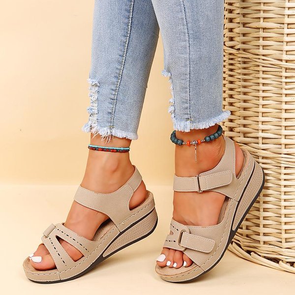 Sandalias De Mujer, Sandalias De TacóN De Verano, Zapatos De CuñA De Fondo Suave Para Mujer, Sandalias De Plataforma, Zapatos De Lujo Con TacóN 41 Beige-image