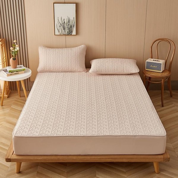 Pokrowiec Na Materac Z Grubej BawełNy, Pikowany Dopasowany Ochraniacz Na Materac, Hipoalergiczny MięKki Materac Nawierzchniowy 140/160/200X200Cm 2Xpillowcase 48X74Cm-image