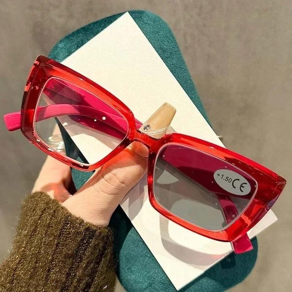 Kwadratowe Fotochromowe Okulary Do Czytania Damskie Modne ZmieniająCe Kolor BlokująCe Niebieskie ŚWiatłO Presbiopia Okulary PrzeciwsłOneczne Dioptrie Do +4.0 +300 Czerwony-image