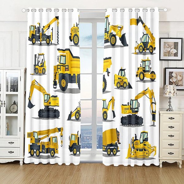 2 Paneles 3D Dibujos Animados Granja Tractor CamióN Excavadora Bulldozer Cortinas Infantiles Para NiñOs HabitacióN Infantil Ventanas De Cocina DecoracióN Cortinas W70Xh185(Cm)X2Pcs&Grommet Top-image