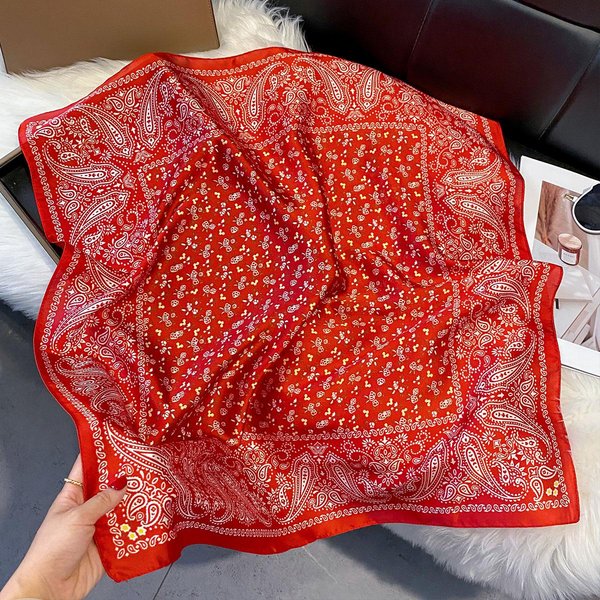 Nowa Moda 70X70Cm Damski Szalik Jedwabny Szalik Z Nadrukiem Paisley Kwadratowy Szal Dekoracyjna Opaska Na GłOwę Szyję Luksusowy Design Bandana Red-image