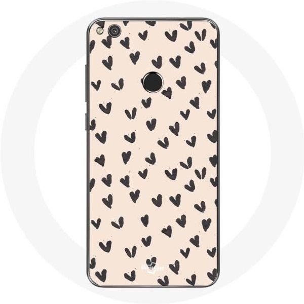 Funda Para Huawei P8 Lite 2017 Fondo De Textura Abstracta Corazones Negros-image