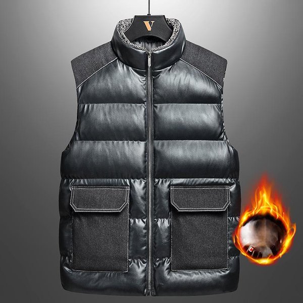 Chaleco Hombre Invierno CáLido Cuello Alto PequeñO Ropa De AlgodóN VersióN Coreana Chaleco Ajustado Informal Sin Mangas Ropa De Pan 5XL Black-image