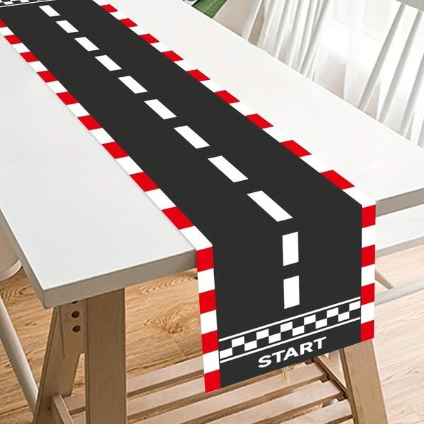 Camino De Mesa De Lino Negro Rojo Pista De Carreras DecoracióN TemáTica De Carreras Reutilizable Cocina Mesa De Comedor Camino De Mesa Decoraciones Para Fiestas Festivas 150X33Cm-image