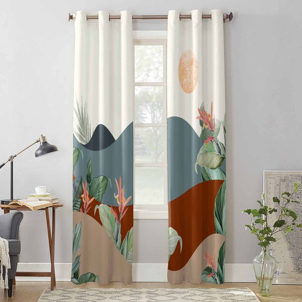 Cortinas De Ventana Con Hojas Abstractas Y GeoméTricas Bohemias Para Sala De Estar, Cortinas De Lujo Para Dormitorio, Cortinas De Cocina 135W X 60H(Cm) X1 Gray-image