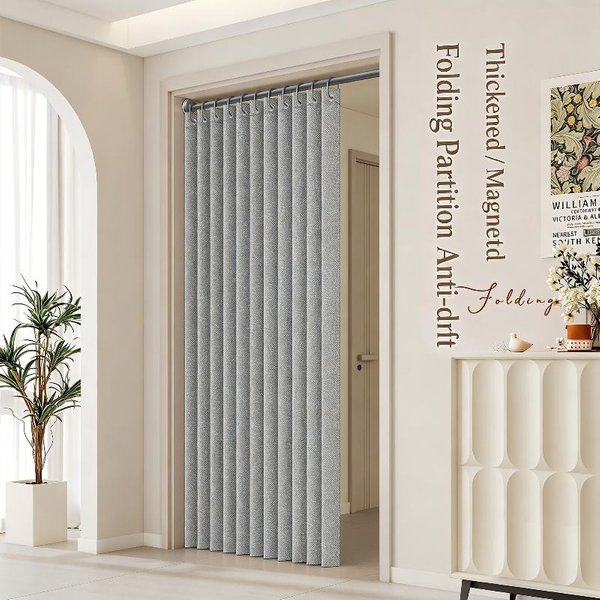 ZasłOna Drzwiowa SkłAdana Bez Wiercenia Elegancki Styl Domowy Przegroda PrywatnośCi MięKka Przegroda Do Sypialni Salonu Biura ZasłOna 100X180Cm Kolor Szary-image