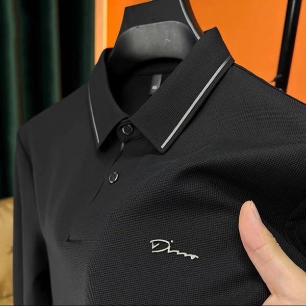Camiseta De Manga Larga Sin Costuras Con DiseñO De Gofres, Nueva Camiseta Tipo Polo Informal De Negocios Con Solapa Para Hombre, Para Primavera Y OtoñO, Para Papá De Mediana Edad XL Gray-image