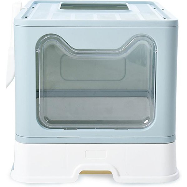 Caja De Arena Para Gatos Con Puerta Plegable Bandeja De Arena Plegable Cerrada Para Mascotas Arena Para Gatos Completamente Cerrada Extra Grande Azul-image