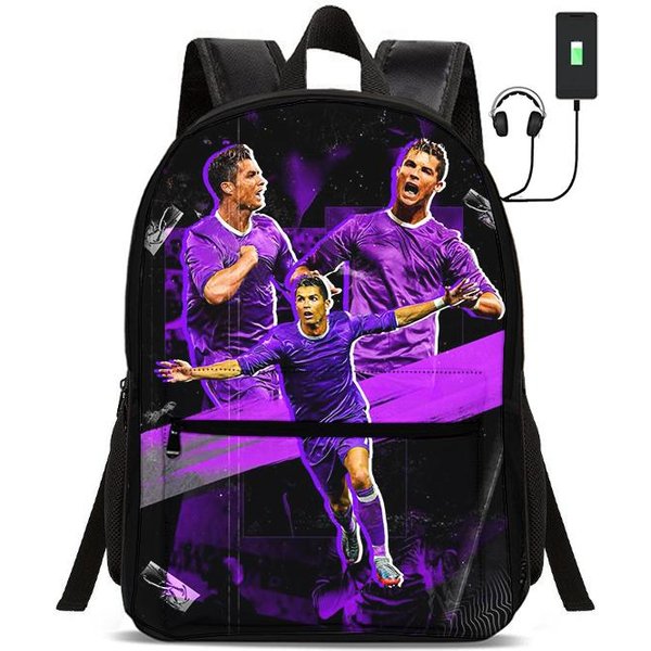 Mochila Estrella De FúTbol Con Interfaz USB Bolsas Mochila De Ronaldo Para Estudiante CR Mochila Para NiñOs NiñAs Mejor Regalo-image