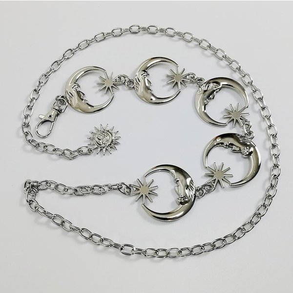 CinturóN De Cadena Dorada Cintura Femenina Luna Sol Metal Correas Para Mujer Vestido Punk CinturóN Accesorios Para Jeans Punk Cadena Larga Riem 105Cm Gray-image
