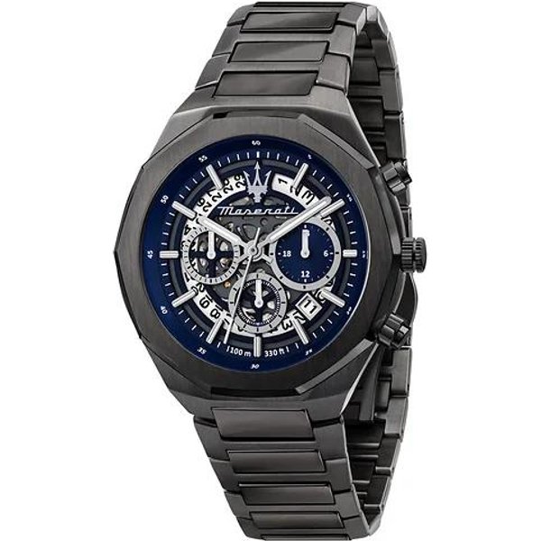 Reloj Para Hombre Maserati Stile CronóGrafo Acero Inoxidable Esfera Esqueleto Azul Cuarzo R8873642012 100M-image