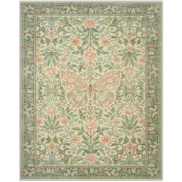 Bohemian Salon AntypośLizgowy Dywan Zmywalny DużY Dywan Do Salonu Sypialnia Dekoracyjny Dywan Vintage Kwiatowy Motyl SzałWiowy Zielony Dywan 120X160CM-image
