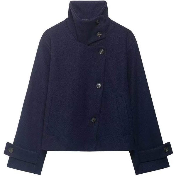 Abrigo De OtoñO Invierno Para Mujer, Estilo Holgado Y Casual, Sencillo, Manga Larga, Hebilla, Cuello Alto XS Azul Marino-image
