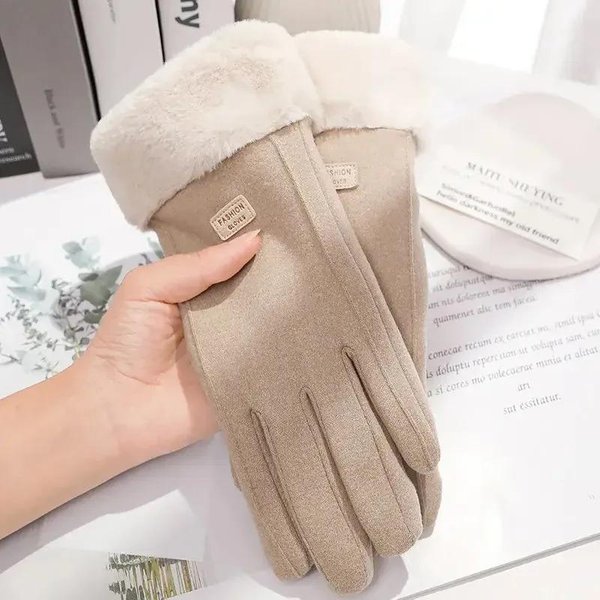Damskie Zimowe Grube Pluszowe RęKawiczki Modne CiepłE Zamszowe Outdoor Guantes Damskie RęKawiczki Do Jazdy Z Ekranem Dotykowym Sportowe RęKawiczki Rowerowe One Size-image
