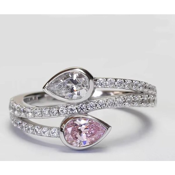 Huitan Anillos Nuevos De Circonita CúBica Rosa/Blanca Gota De Agua Exquisitos Modernos Accesorios De Alianza De Boda JoyeríA Delicada Noble Para Mujer 8 Gray-image