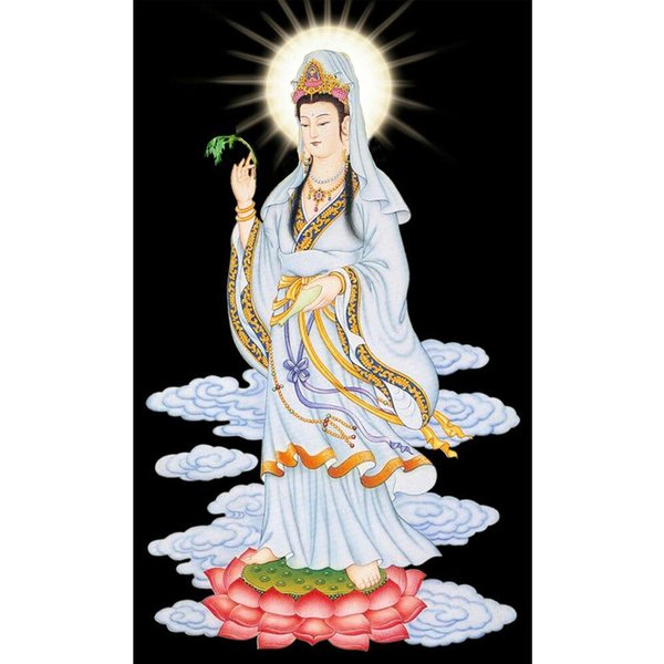 Zestaw Do Haftu KrzyżYkowego DIY Diamentowy Haft Guanyin Bodhisattwa Diamentowy Obraz Mozaika Do Dekoracji Domu 20X30CM White-image