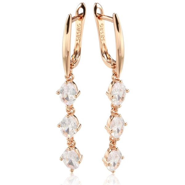 Pendientes Largos Ovalados De Zirconia Natural Color Oro Rosa JoyeríA De Boda Para Mujer Accesorios De Fiesta Diarios-image