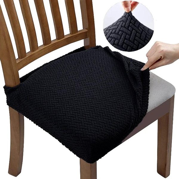 Fundas De Silla Jacquard Para Comedor EláSticas Removibles Funda De Asiento Antisuciedad Color SóLido Fundas De Silla Protector De Muebles 4Pcs-image